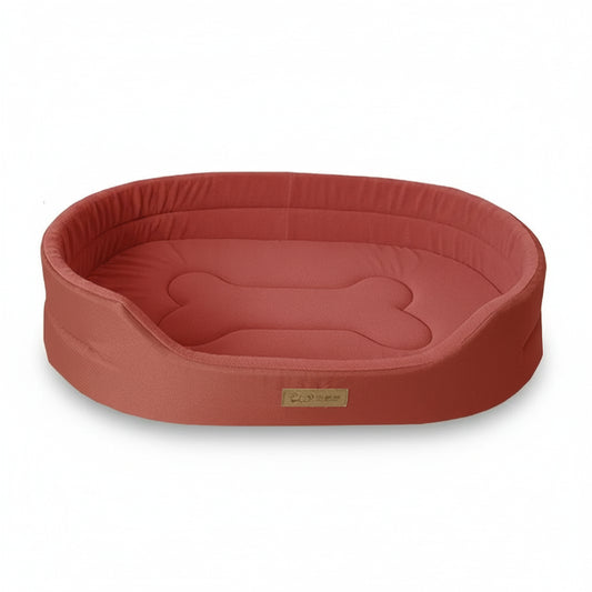 Panier lavable pour chien en rouge avec motif en forme de squelette et bords surélevés