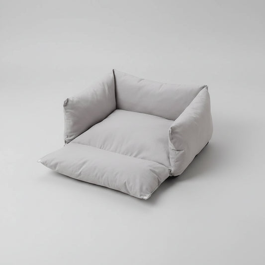 Panier pour chien Oscar et Plume en tissu gris avec coussins confortables pour le repos