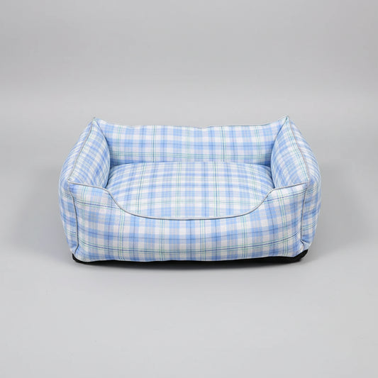 Panier pour chien et chat en motif carreaux bleus, confortable et douillet pour vos animaux de compagnie