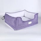 Panier pour chien mauve Oscar et Plume rectangulaire en tissu avec coussin blanc amovible et bords relevés