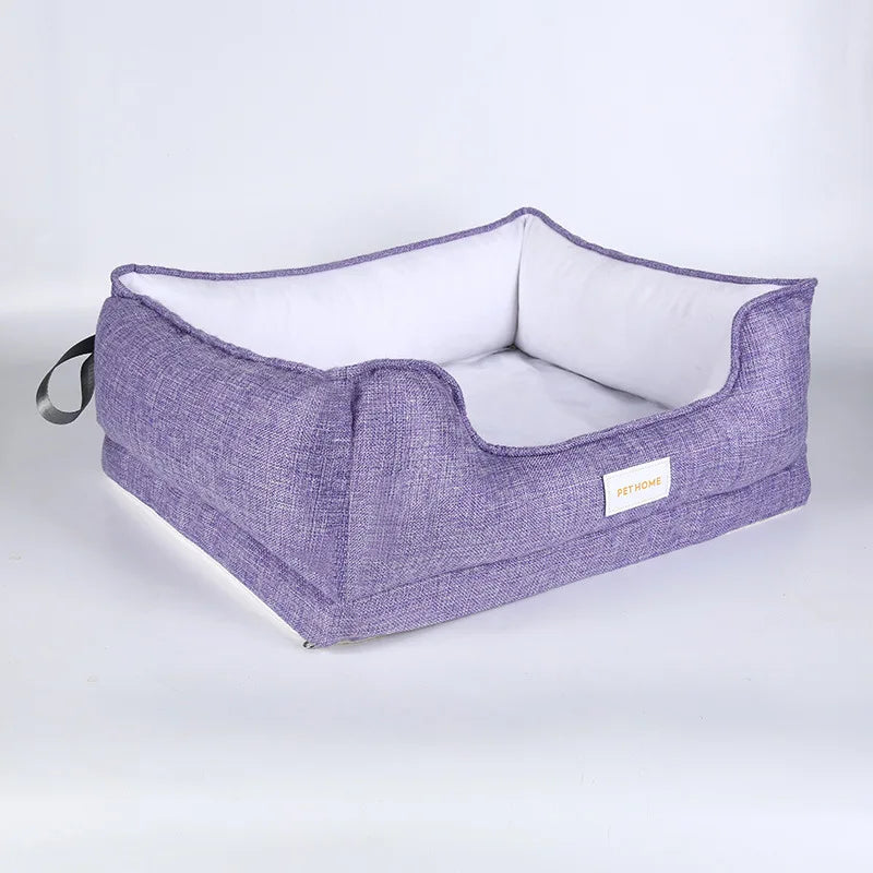 Panier pour chien mauve Oscar et Plume rectangulaire en tissu avec coussin blanc amovible et bords relevés