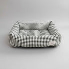 Panier réversible pour chien en tissu à carreaux verts et blancs, confortable et stylé