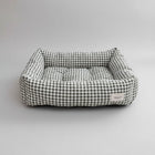 Panier réversible pour chien en tissu à carreaux verts et blancs, confortable et stylé
