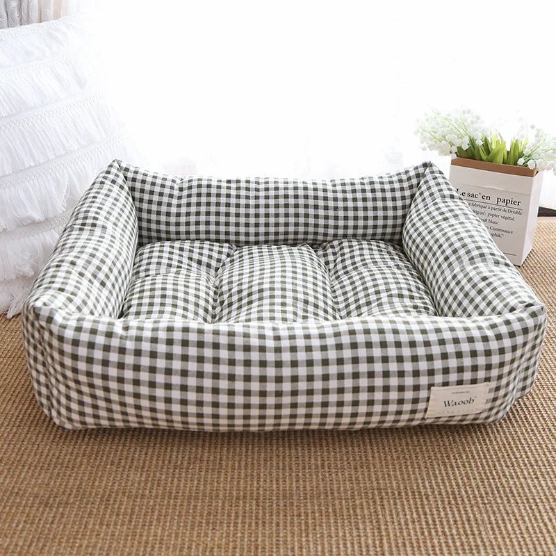 Panier vichy , coussin réversible Oscar et Plume Kaki XS