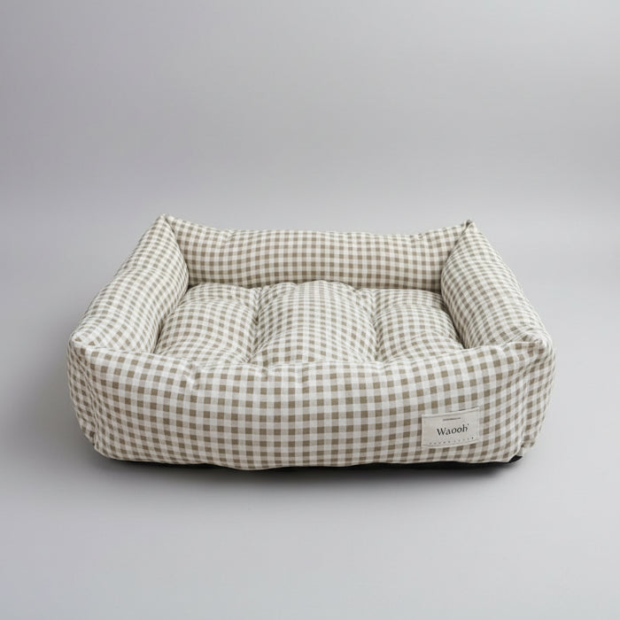 Panier vichy pour chien et chat en tissu à carreaux beiges pour le confort des animaux