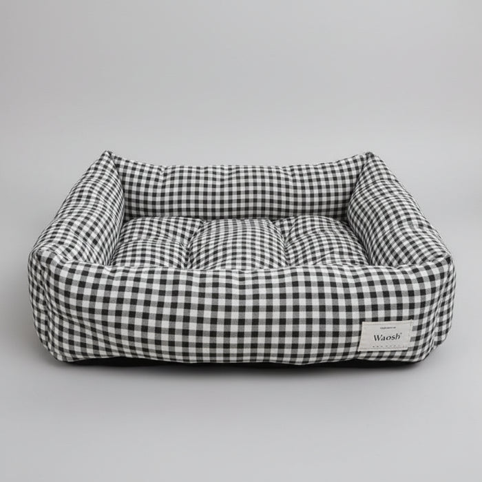 Panier vichy pour chien et chat en noir et blanc, confortable et stylé pour vos animaux de compagnie