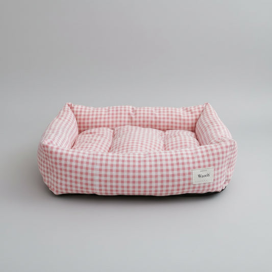 Panier vichy pour chien et chat avec un design confortable et élégant en coloris rose