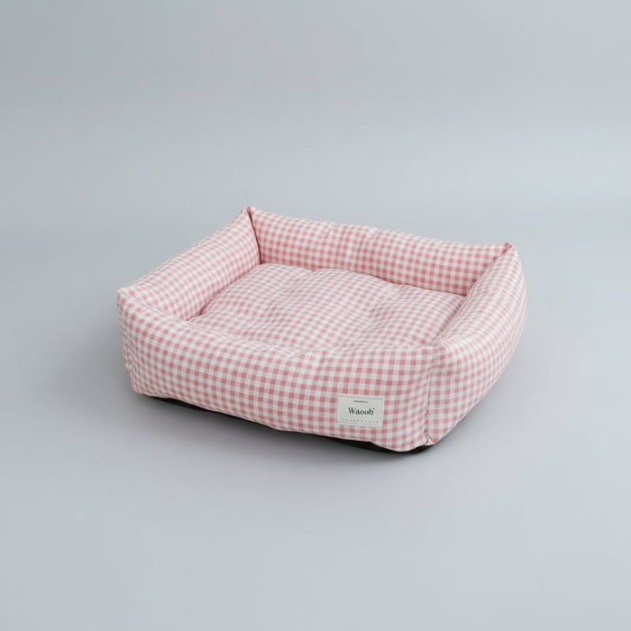 Panier vichy pour chien et chat en tissu rose à carreaux avec rembourrage doux