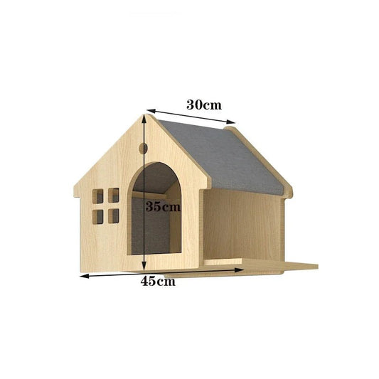 Parcours escalade chat maison en bois naturel avec toit gris dimensions 45x30x35 cm Oscar et Plume