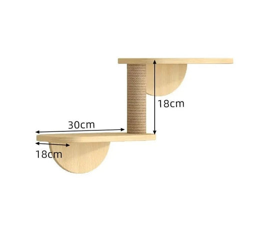Parcours escalade chat en bois naturel avec plateforme et poteau griffoir dimensions 30x18 cm Oscar et Plume