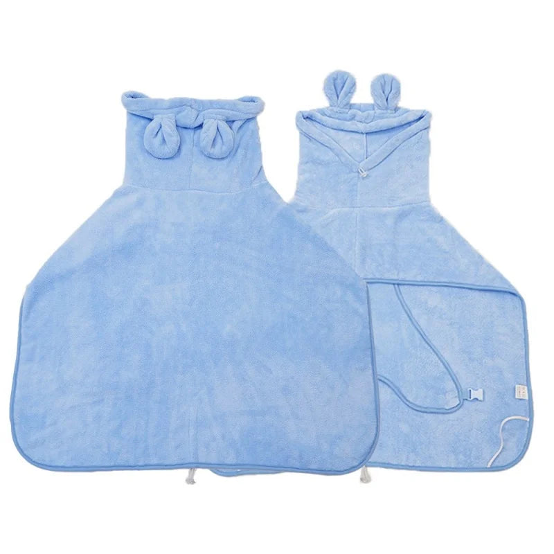 peignoir chien absorbant bleu ciel a capuche avec oreilles serviette enveloppante et cordons