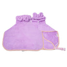 peignoir chien absorbant violet Oscar et Plume avec capuche oreilles noeud et sangle réglable