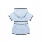 Peignoir chien avec ceinture en polaire bleu clair avec capuche et finitions noires