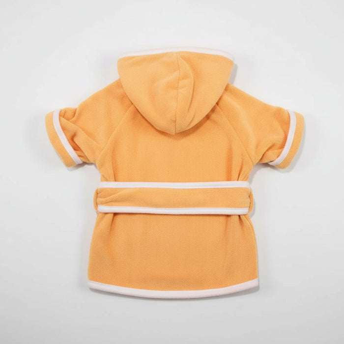 Peignoir chien avec ceinture en orange doux, idéal pour garder votre animal au chaud après le bain