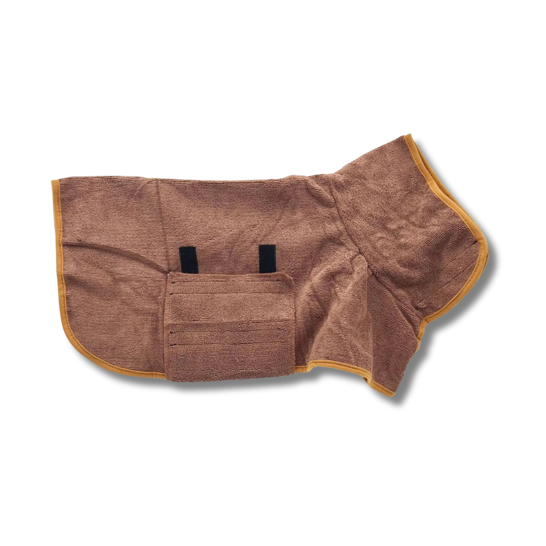 Peignoir de bain pour chien en microfibre marron avec poche pratique pour un séchage rapide