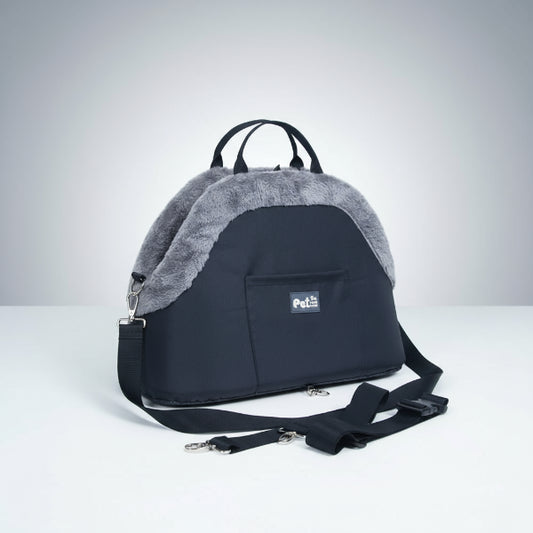 Sac à bandoulière pour chien noir avec doublure grise douce et sangle ajustable Oscar et Plume