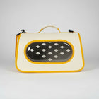 Oscar et Plume sac de transport pour chat et chien beige et jaune avec bulle transparente et poignée