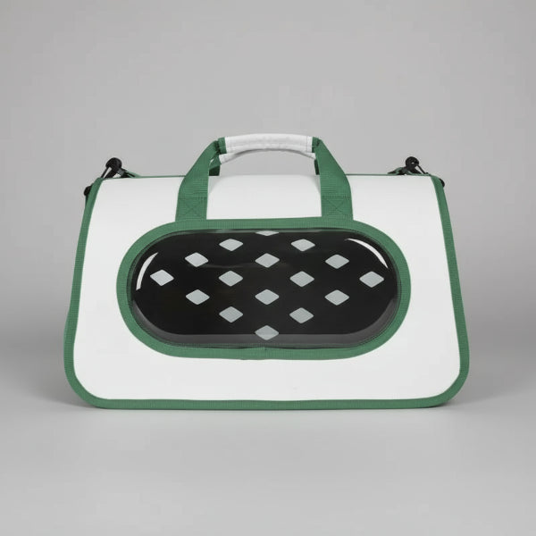 Oscar et Plume sac de transport pour chat et chien blanc avec fenetre ovale transparente et anse
