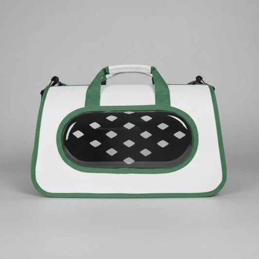 Oscar et Plume sac de transport pour chat et chien blanc avec fenetre ovale transparente et anse