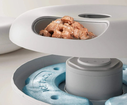 Distributeur automatique nourriture chat Oscar et Plume avec compartiment nourriture et réservoir d'eau intégré