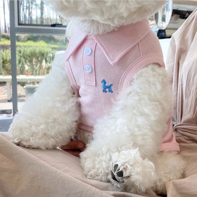 Polo chien été rose pour petit chien avec logo bleu brodé de Oscar et Plume