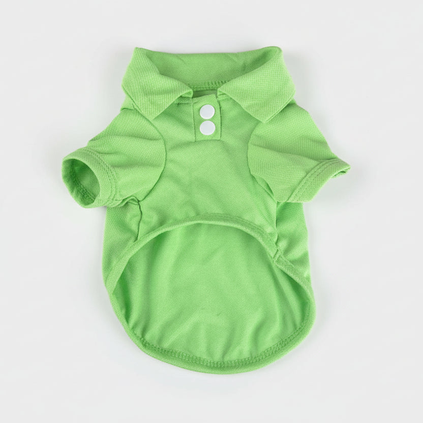 Polo léger pour chien en vert avec un col et des boutons pour un look élégant
