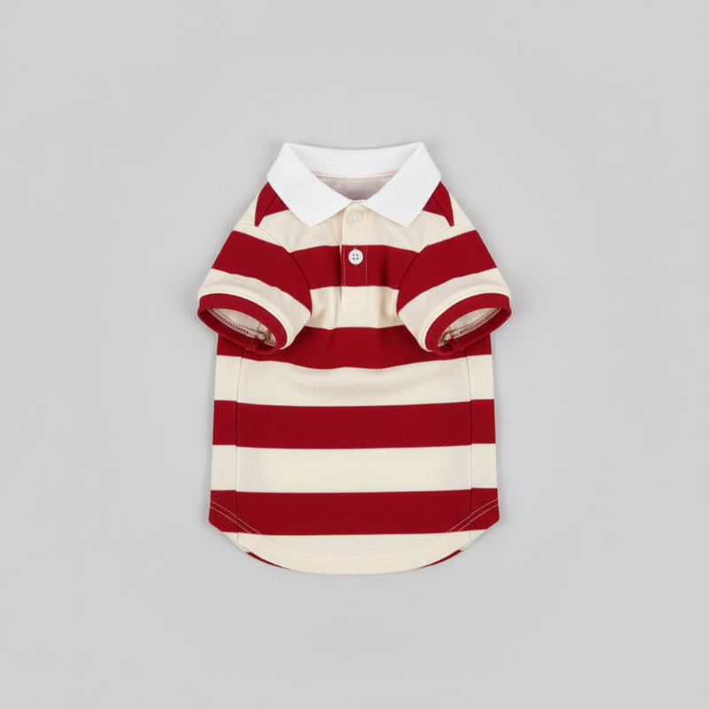 Polo rayures pour petit chien en rouge et blanc, idéal pour les sorties estivales avec style