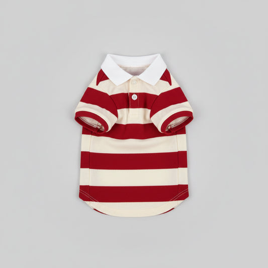 Polo rayures pour petit chien en rouge et blanc, idéal pour les sorties estivales avec style