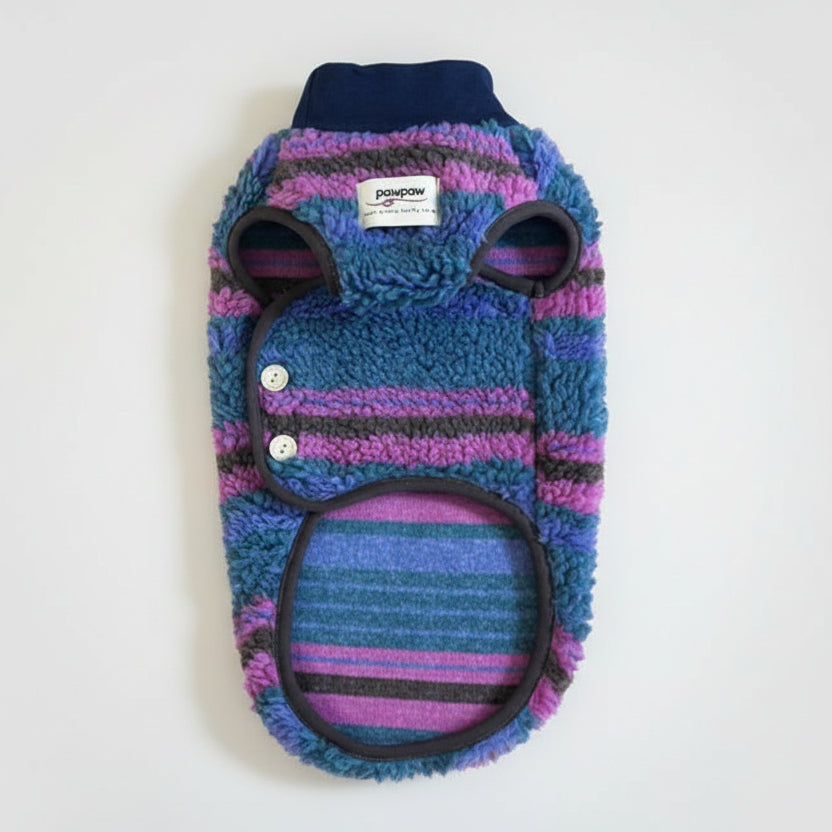 Gilet polaire pour chien petit avec rayures colorées et col doux pour garder votre animal au chaud
