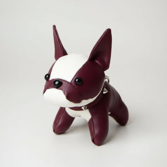 Porte-clés bouledogue en simili cuir bordeaux et blanc design réaliste par Oscar et Plume