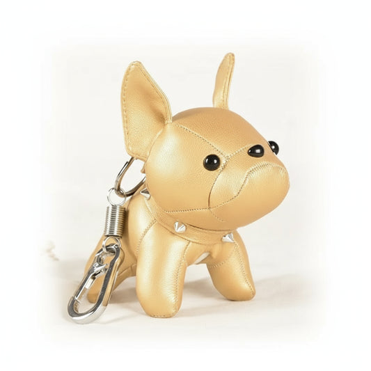 Porte-clés bouledogue en cuir synthétique doré avec fermeture mousqueton signé Oscar et Plume