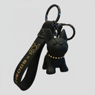 Porte-clés bouledogue noir avec bracelet en tissu et perles dorées par Oscar et Plume