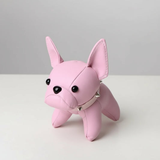 Porte-clés bouledogue en simili cuir rose avec détails noirs et collier à pointes par Oscar et Plume