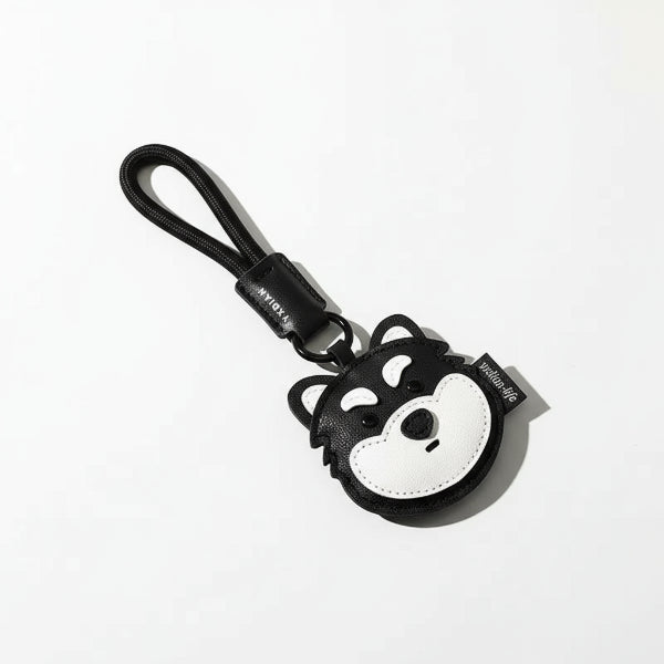 Porte-clés chien en cuir noir en forme de tête de chien avec boucle pour sac ou clés