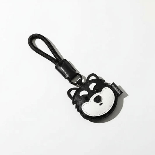 Porte-clés chien en cuir noir en forme de tête de chien avec boucle pour sac ou clés