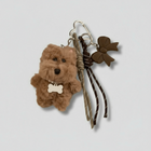 Oscar et Plume porte-clés chien peluche marron moelleux avec breloque os pompon cuir et mousqueton pour sac