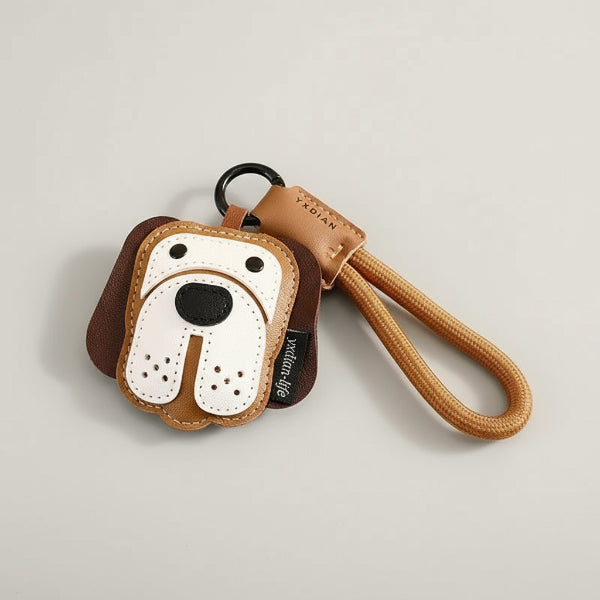 Porte-clés original chien en cuir avec motif de chien amusant et attaches durables