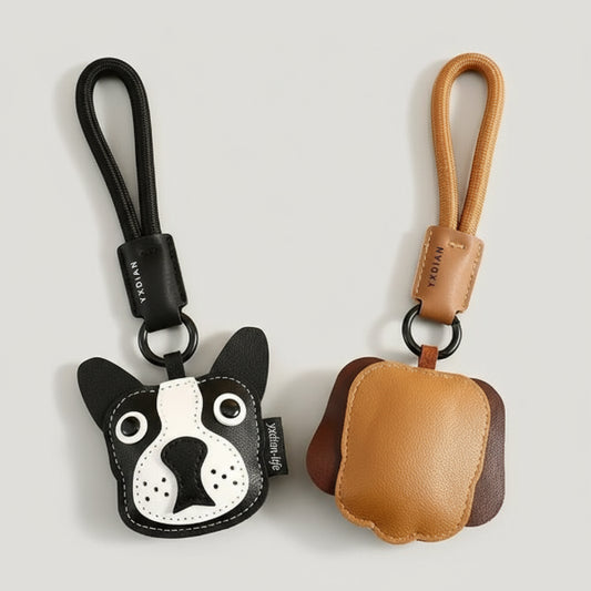 Porte-clés original chien en cuir avec design de tête de chien et couleur marron