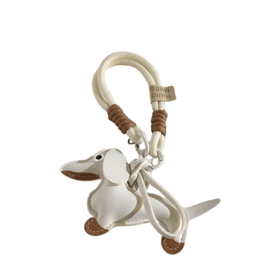 Porte-clés original teckel en cuir blanc avec détail fait main par Oscar et Plume