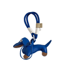 Porte-clés original teckel en cuir bleu avec cordelette bleue et détail fait main Oscar et Plume
