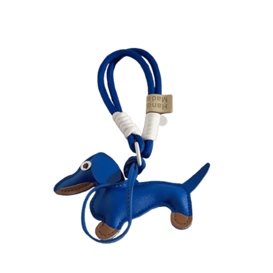 Porte-clés original teckel en cuir bleu avec cordelette bleue et détail fait main Oscar et Plume