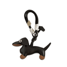 Porte-clés original teckel en cuir noir avec détails marron et œil blanc signé Oscar et Plume