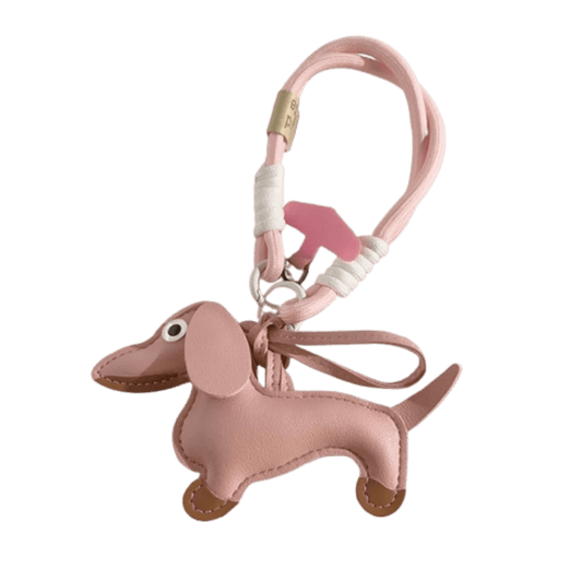 Porte-clés original teckel en cuir rose avec détail couture et anneau pour clés Oscar et Plume