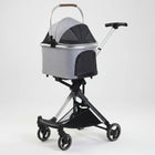 Poussette pliable pour chien grise avec châssis noir et poignée ergonomique Oscar et Plume