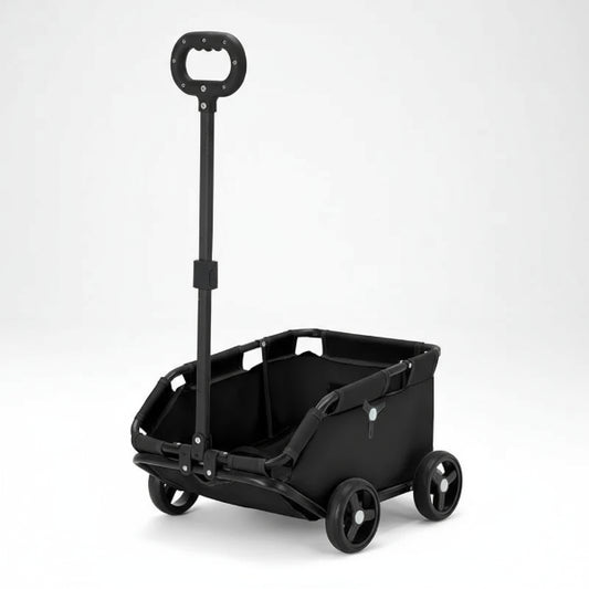 Poussette pliante pour chien noire avec poignée réglable et quatre roues robustes