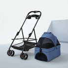Poussette pour chien Oscar et Plume avec châssis noir et panier bleu amovible pour animaux