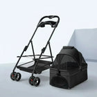 Poussette pour chien noire avec chassis à quatre roues et panier amovible pour animaux