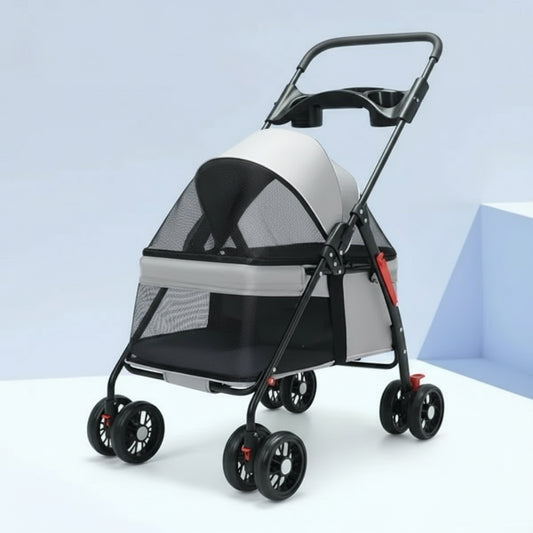 Poussette pour chien Oscar et Plume avec filet de ventilation et roues doubles pour promenade confortable