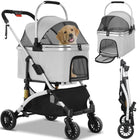Poussette pour chien pliable grise Oscar et Plume avec filet de protection et roues tout terrain