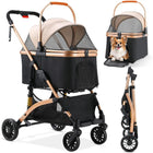 Poussette pour chien pliable Oscar et Plume avec structure noire et cadre doré pour petits animaux